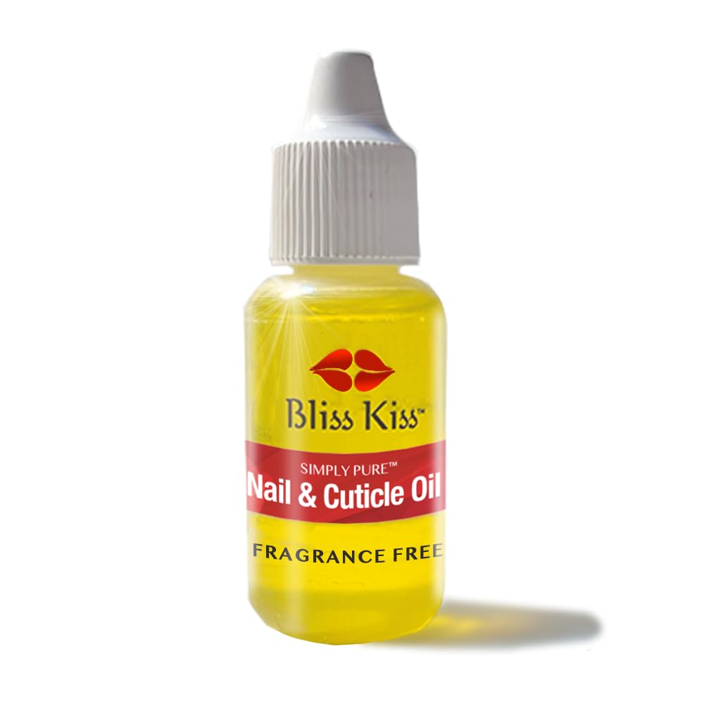 Bliss Kiss fragrance-free nail oil dropper shows fragrance-free hydration and cuticle care.