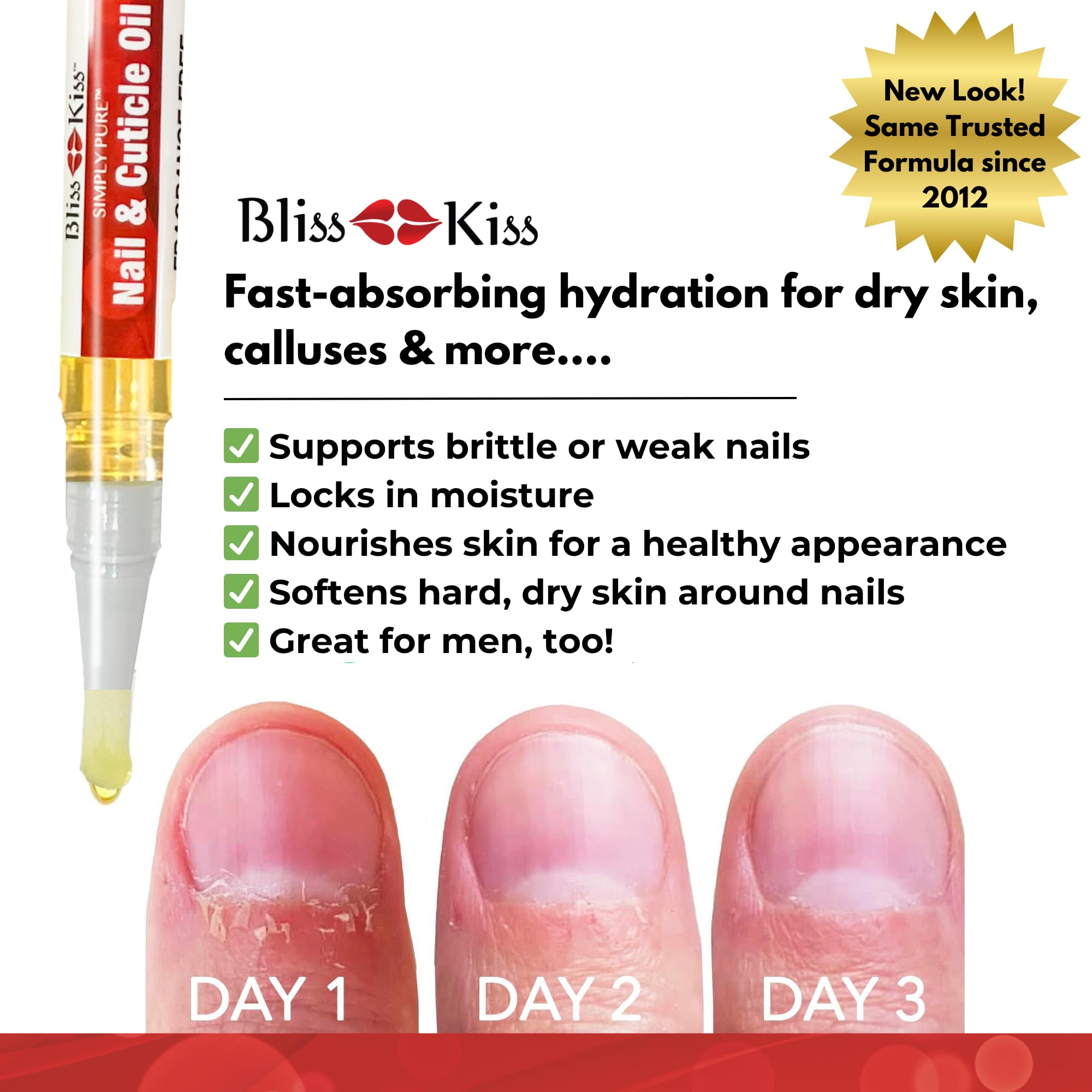 Bliss Kiss fragrance-free nail oil pen out-of-package for travel-friendly design.