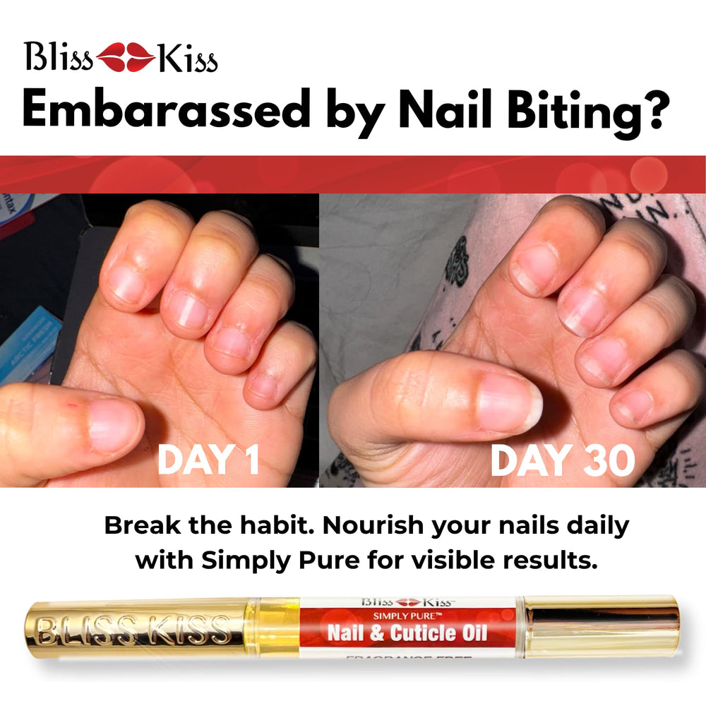 Bliss Kiss fragrance-free nail oil pen tube in use for neat cuticle care.
