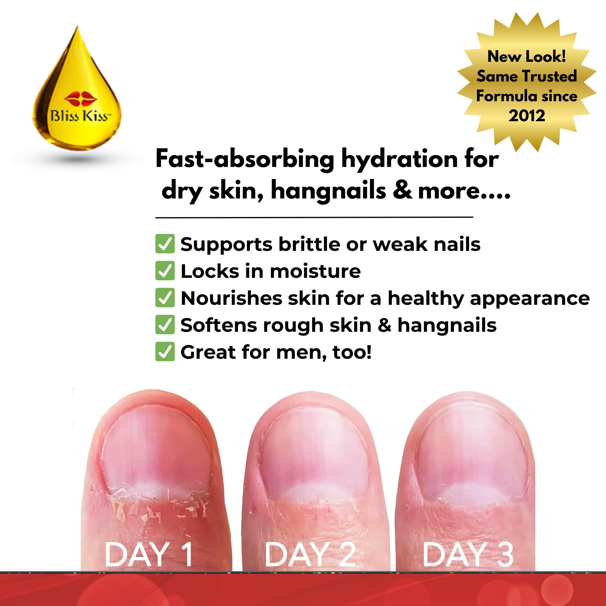 Bliss Kiss jojoba oil blend nail growth oil application for moisturized nails.