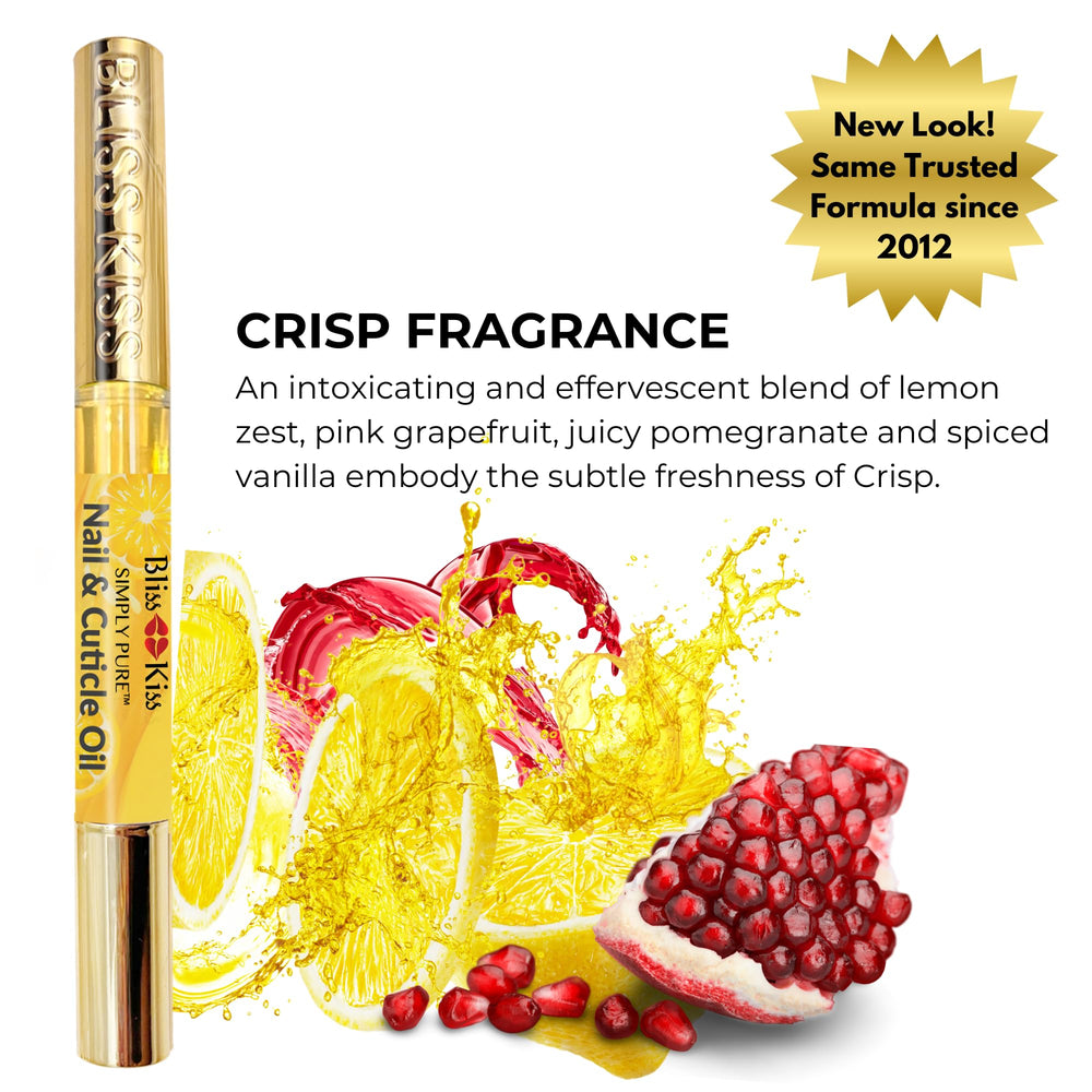 Bliss Kiss jojoba and vitamin E ingredients for nourishing nail care.