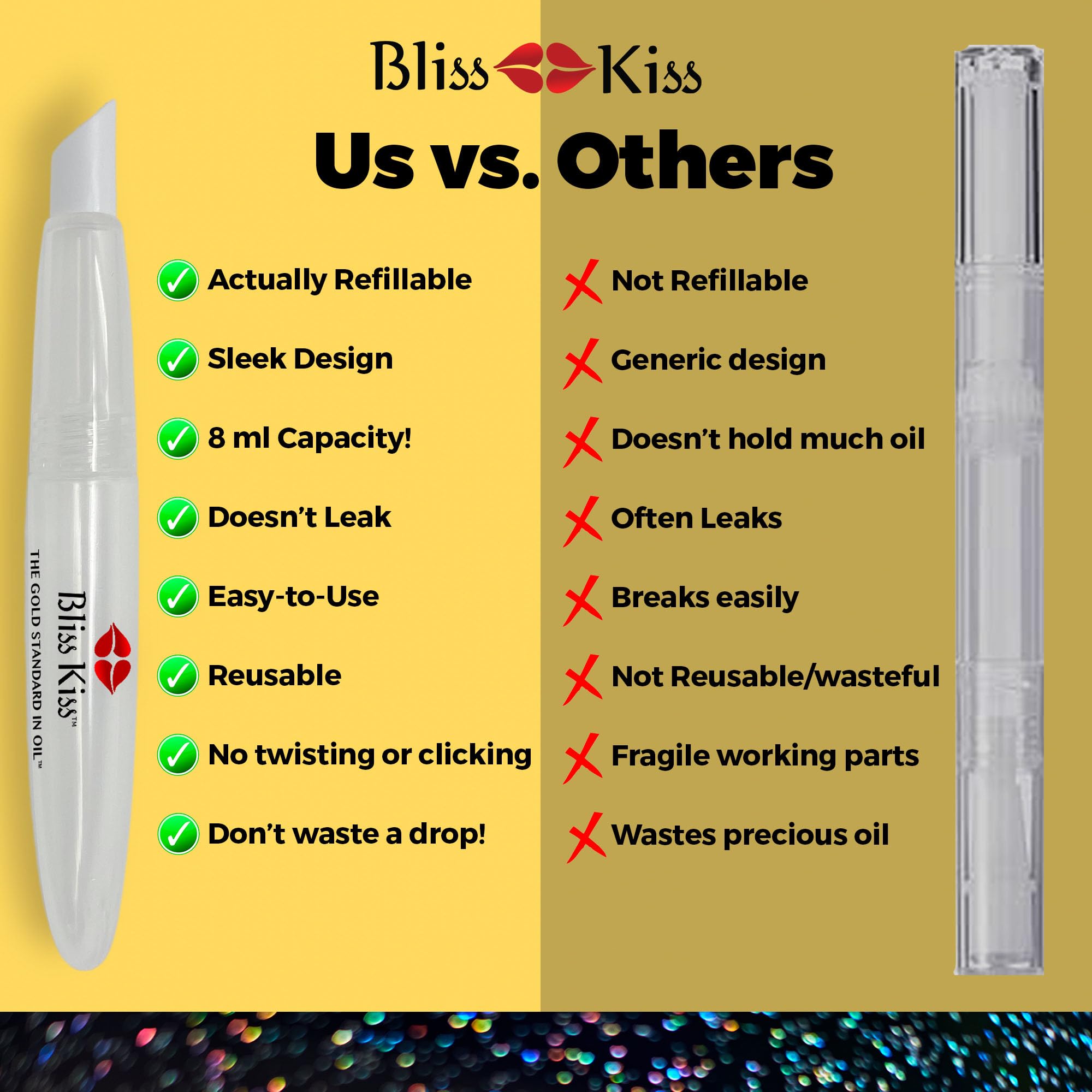 Bliss Kiss nail oil application tool hydrates nails for salon-like shine.