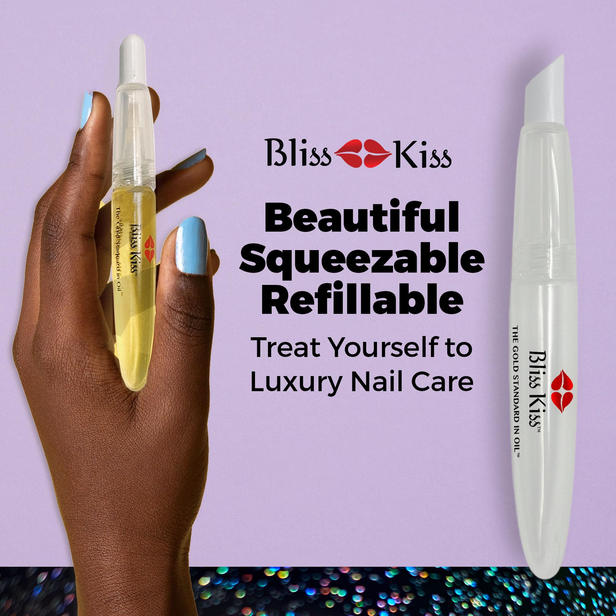 Bliss Kiss screw-on lid ensures leak-proof storage when not in use.