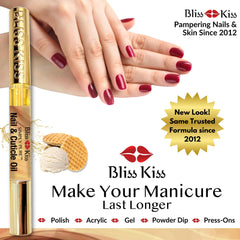 Bliss Kiss Simply Pure Nail Oil Pen cuticle care visuals demonstrate conditioning