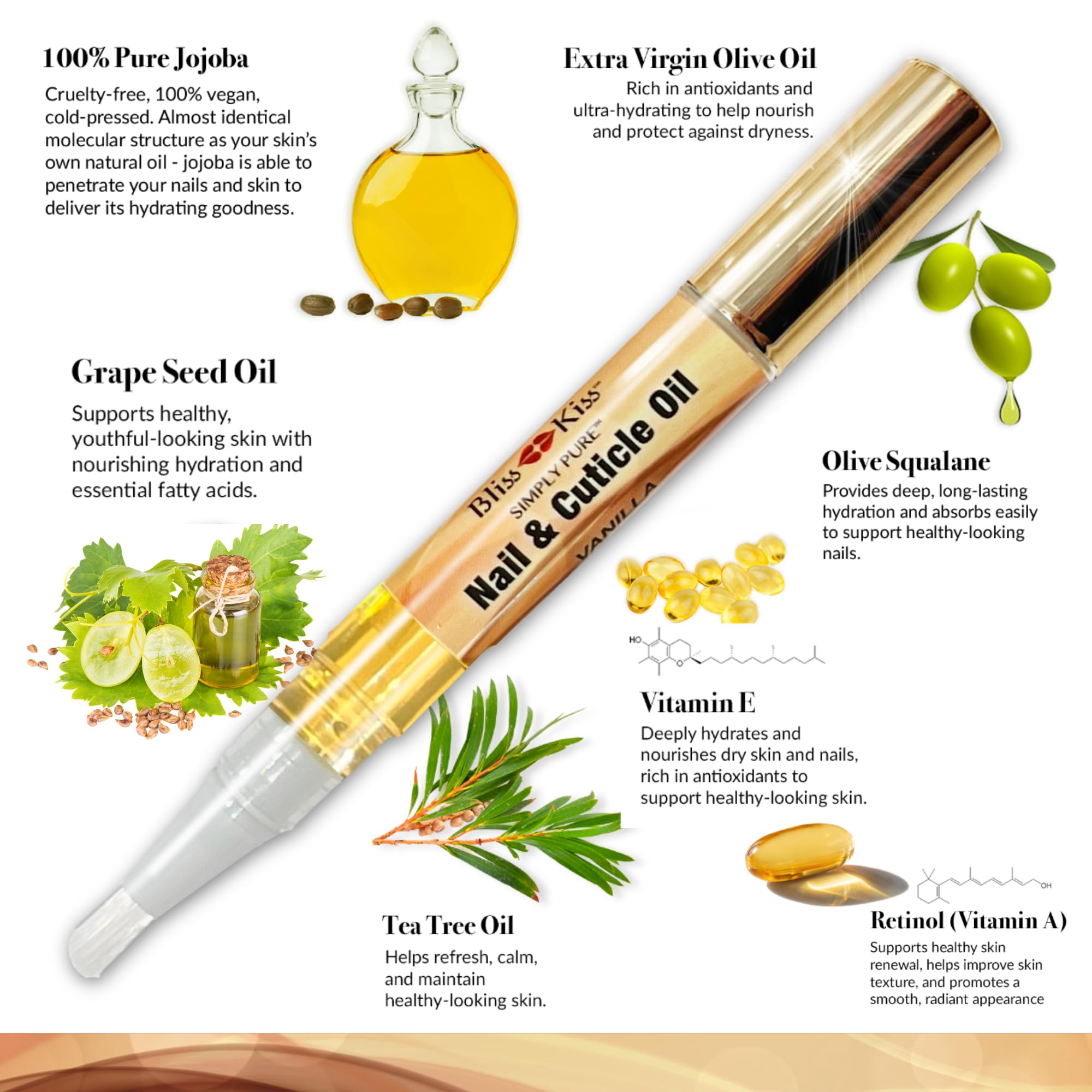 Bliss Kiss Simply Pure Nail Oil Pen nails appear nourished after use