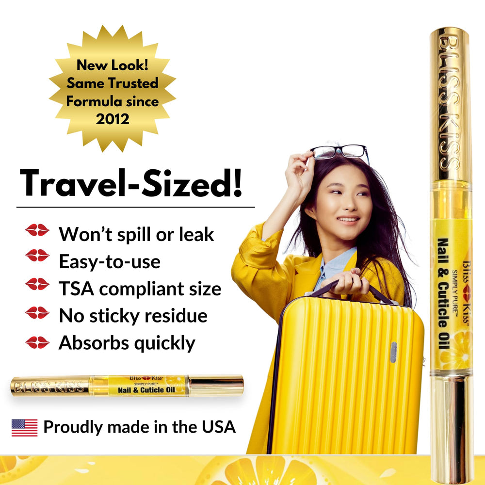 Bliss Kiss travel-friendly cuticle oil pen for on-the-go use.