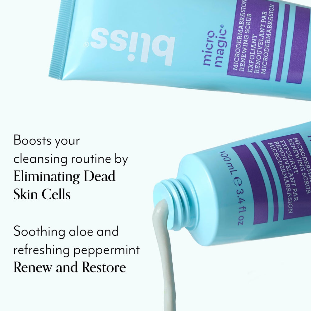 Bliss Micro Magic Scrub peppermint swirl conveys refreshing cool-down during use