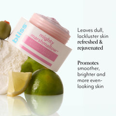 Bliss Mighty Marshmallow Mask application swirl demonstrates even spread and brightening potential