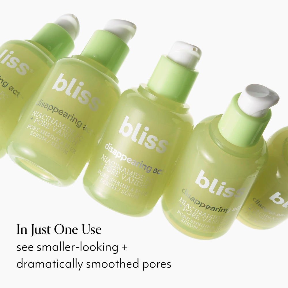 Bliss Niacinamide vegan cruelty-free packaging closeup reinforces clean skincare commitment.