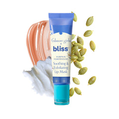 Bliss Pumpkin Powerhouse Lip Mask jar reveals creamy texture for deep hydration.