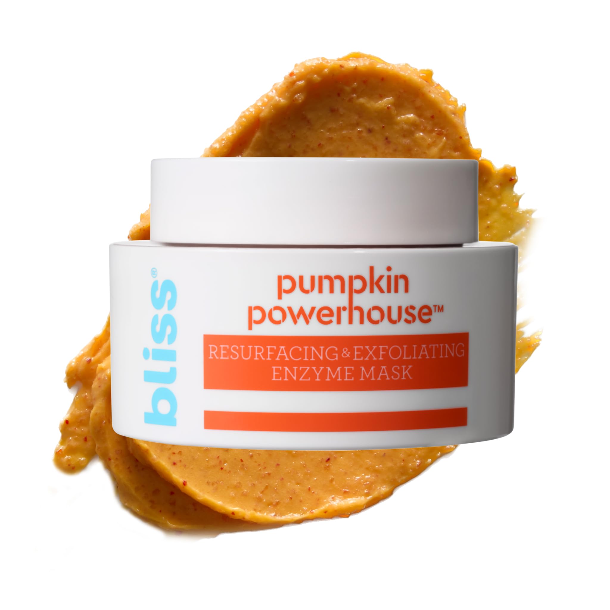 Bliss Pumpkin Powerhouse mask jar reveals creamy texture for glowing skin