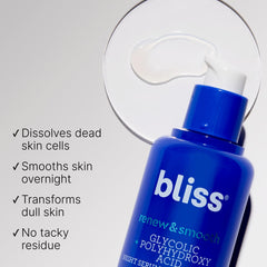Bliss Renew Skin serum dropper captures precise nightly application for gentle exfoliation