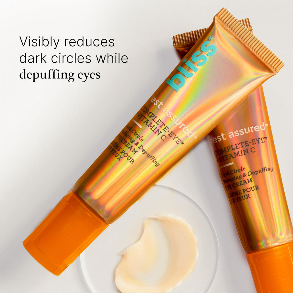 Bliss Rest Assured Eye Cream with peptides supports firmer under eye skin.