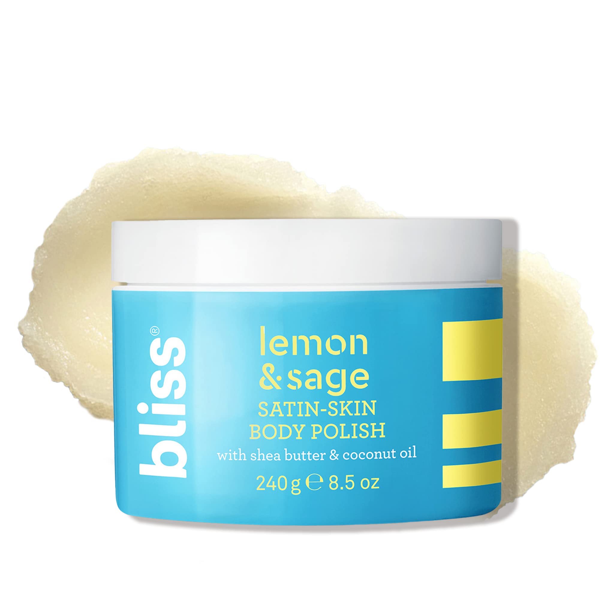 Bliss Satin-Skin Body Polish bottle with Lemon & Sage for post-workout refresh.