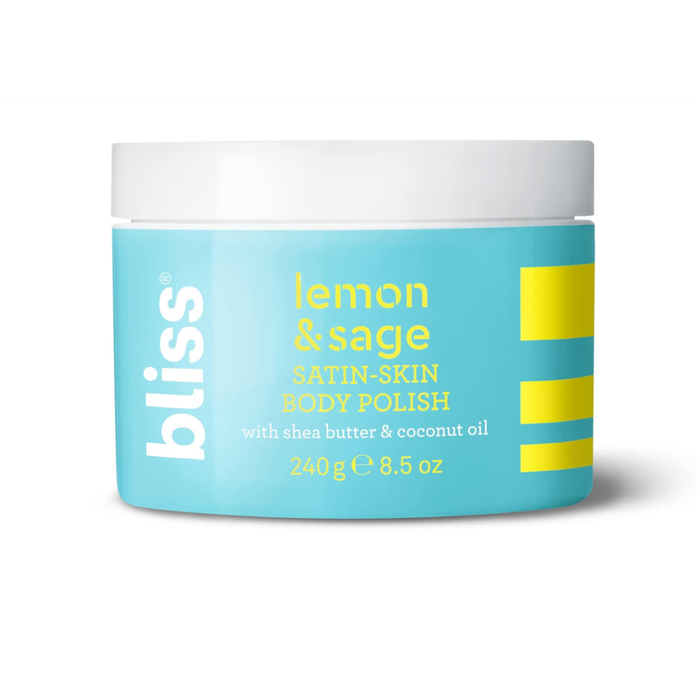 Packaging box for Bliss Satin-Skin Body Polish highlights vegan and cruelty-free credentials.