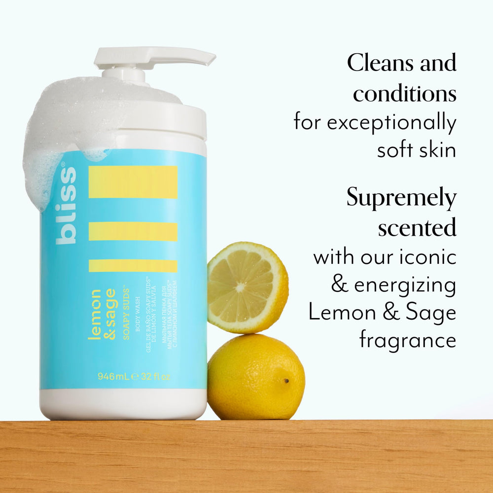 Bliss Soapy Suds fragrance lemon-sage highlights energizing shower ritual.