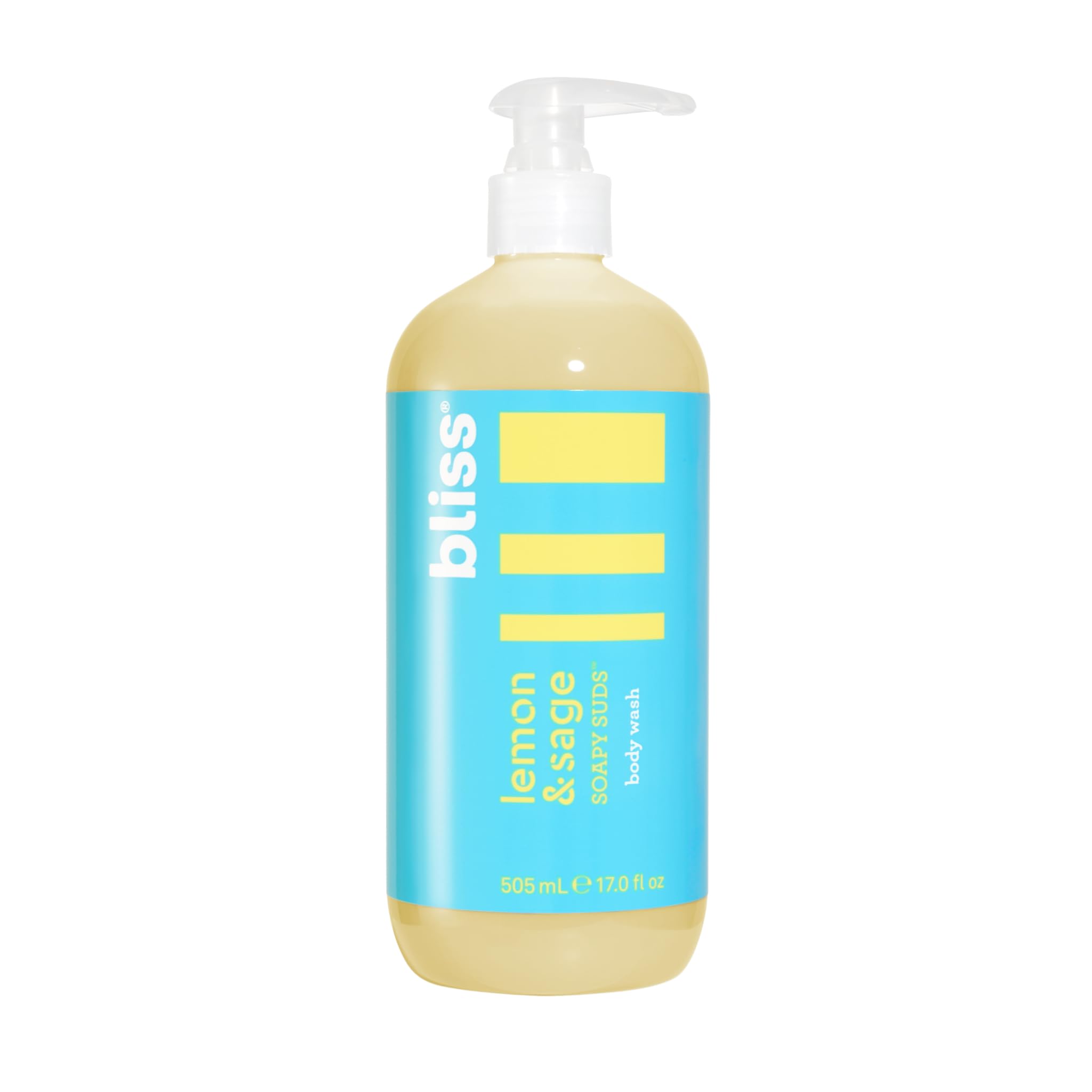 Bliss Soapy Suds Lemon Sage bottle pour shows refreshing citrus fragrance and smooth texture