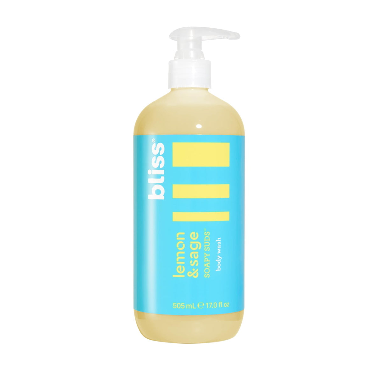 Bliss Soapy Suds Lemon Sage bottle pour shows refreshing citrus fragrance and smooth texture