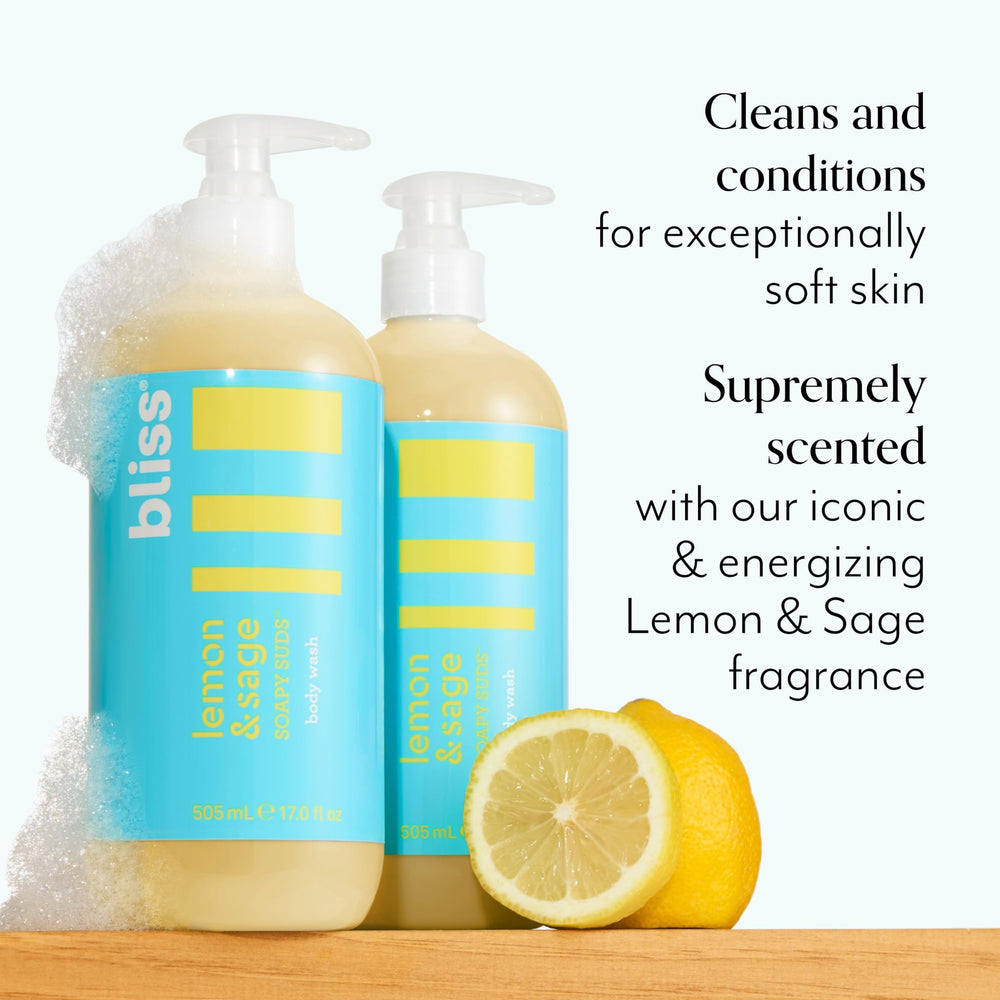 Bliss Soapy Suds Lemon Sage foam lather conveys rich cleansing experience