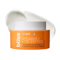 Bliss Vitamin C + Tri-Peptide Brightening Moisturizer jar close-up for radiant hydration.