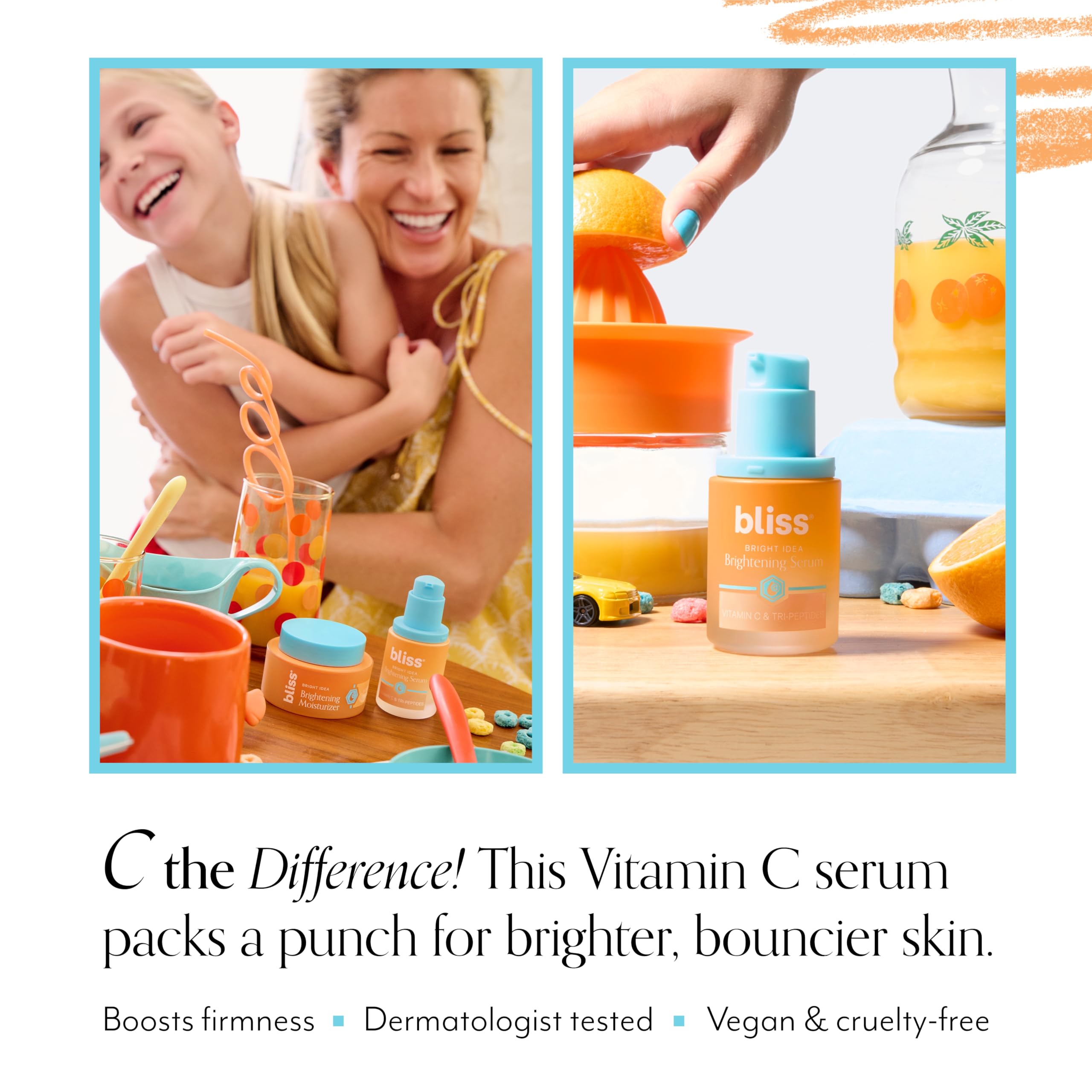 Bliss Vitamin C + Tri-Peptide Serum close-up glow hints at brightening results
