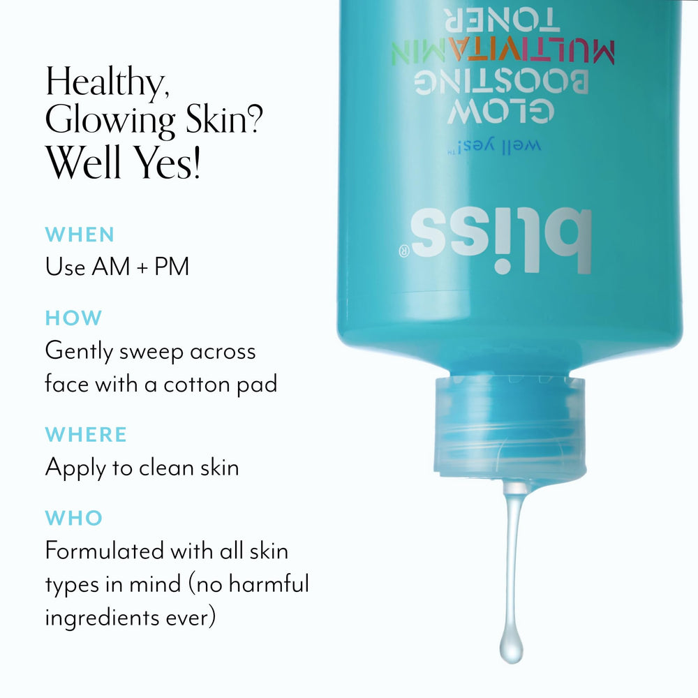 Bliss Well Yes Toner bottle-ambient-light emphasizes alcohol-free formula.