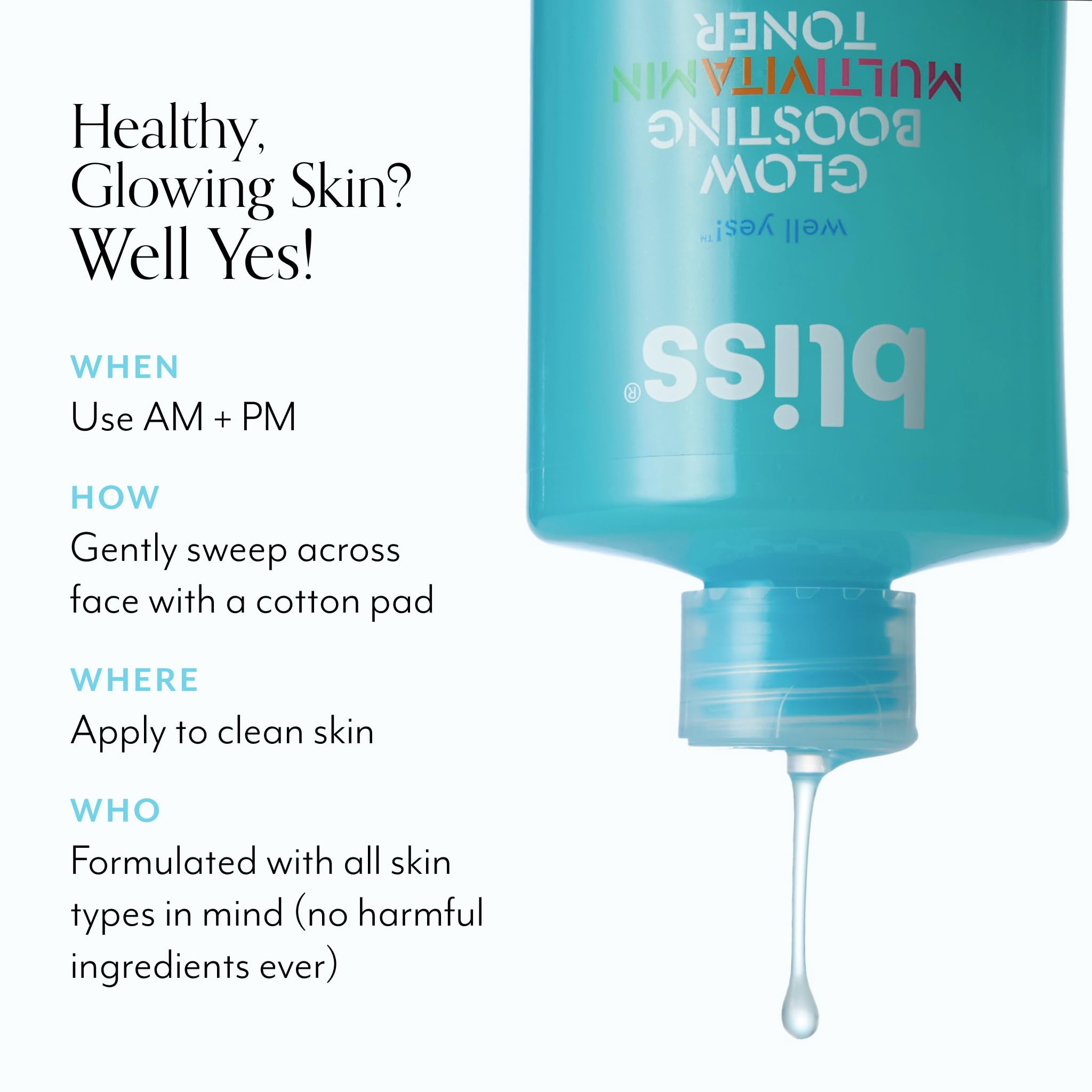 Bliss Well Yes Hydrating Toner box packaging displayed on a clean vanity.