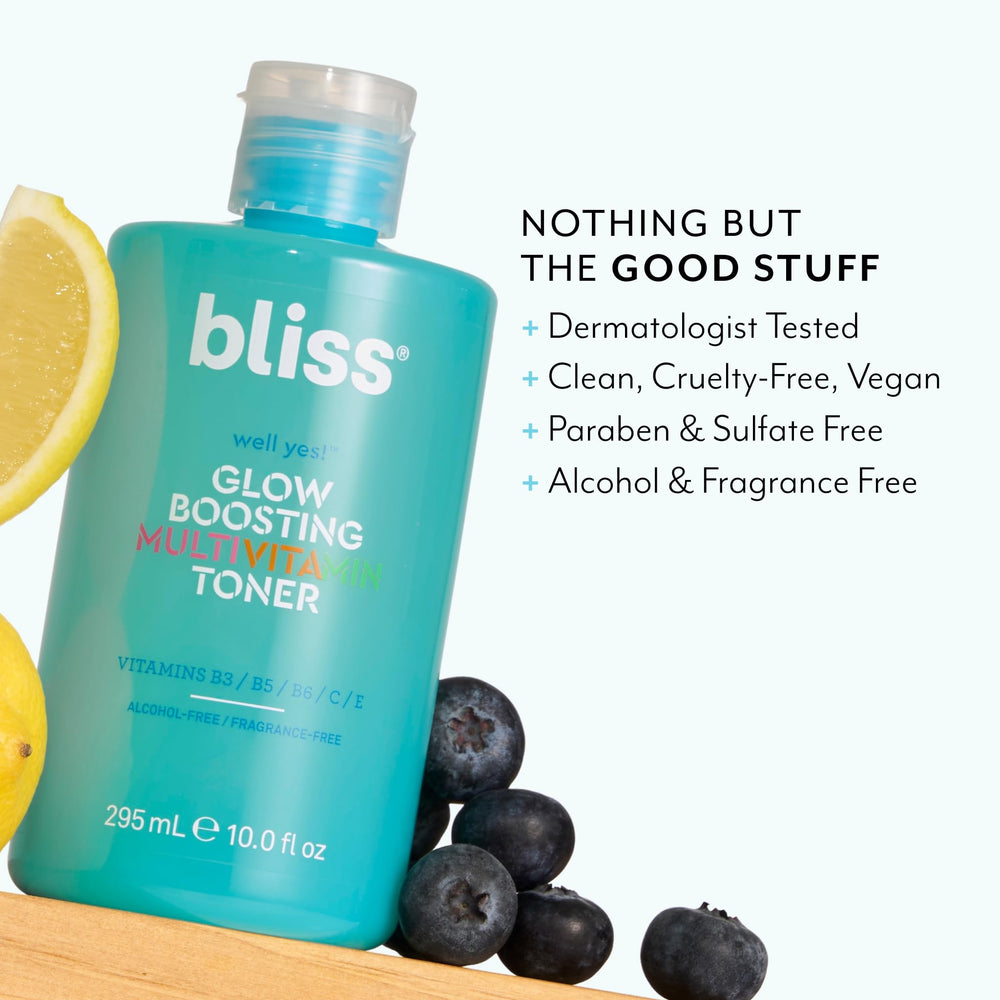 Bliss Well Yes Toner vanity-scene demonstrates a morning routine for balanced skin.