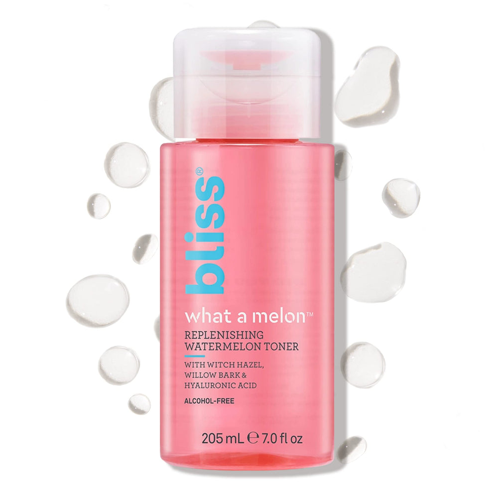Bliss What a Melon toner bottle shows refreshing hydration for tired skin.