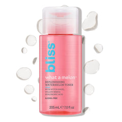 Bliss What a Melon toner bottle shows refreshing hydration for tired skin.