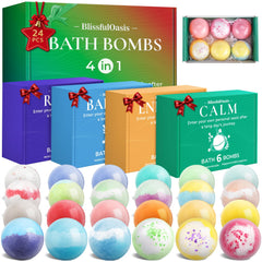 BlissfulOasis bath bombs set front view for a colorful, moisturizing soak.