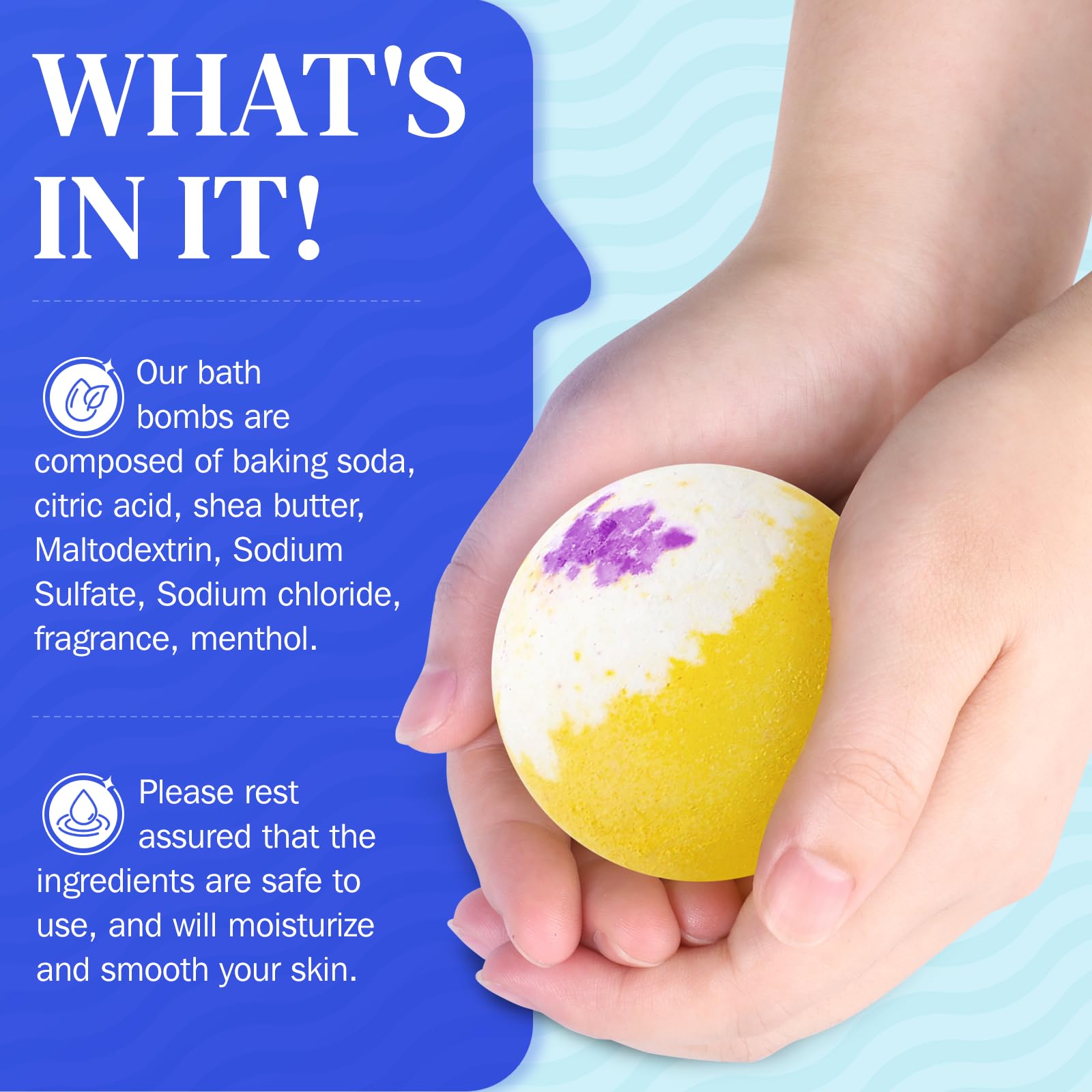 BlissfulOasis bath bombs usage temperature guide in warm water.