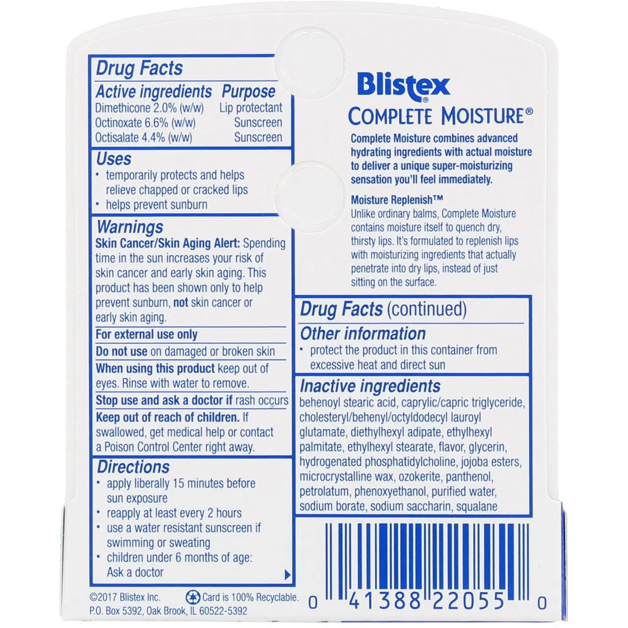 Blistex Complete Moisture packaging desktop view for product display and branding
