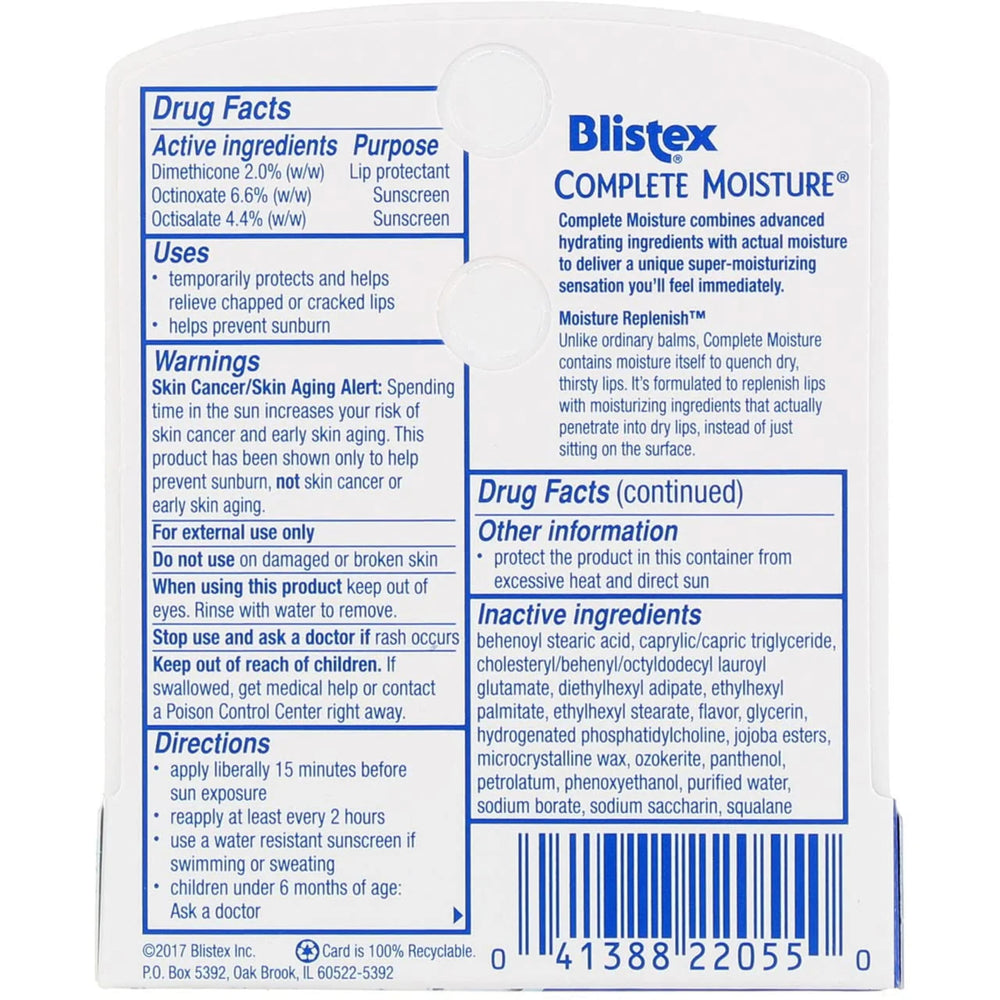 Blistex Complete Moisture packaging desktop view for product display and branding