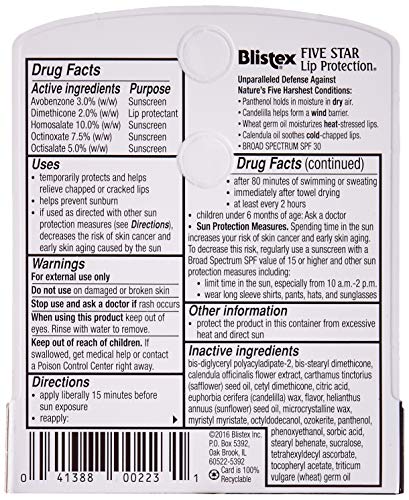 Blistex Five Star Lip Protection SPF 30 application provides all-day lip comfort.