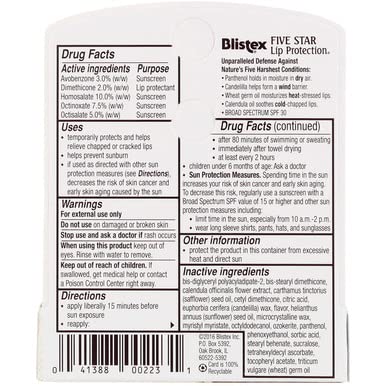 Blistex Five Star Lip Protection SPF 30 texture close-up shows smooth balm.