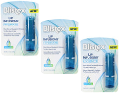 Blistex Lip Infusions Hydrate packaging front showing triple-pack for convenient lip care.