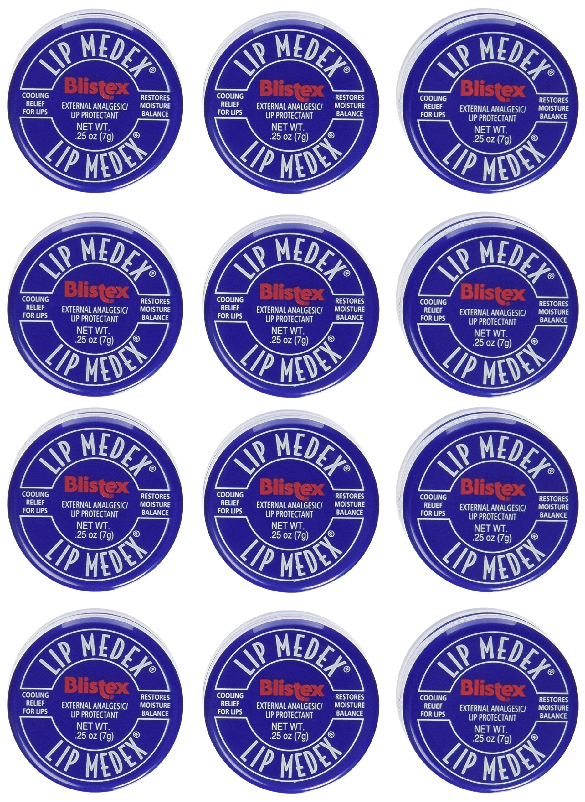 Blistex Lip Medex pack-12 image illustrates a multi-pack for lip moisture and cooling relief.