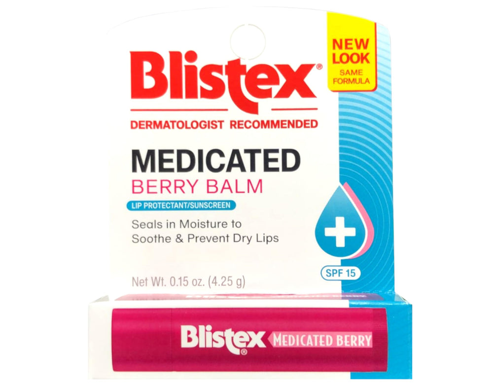 Blistex Berry lip balm tubes on display for on-the-go hydration.