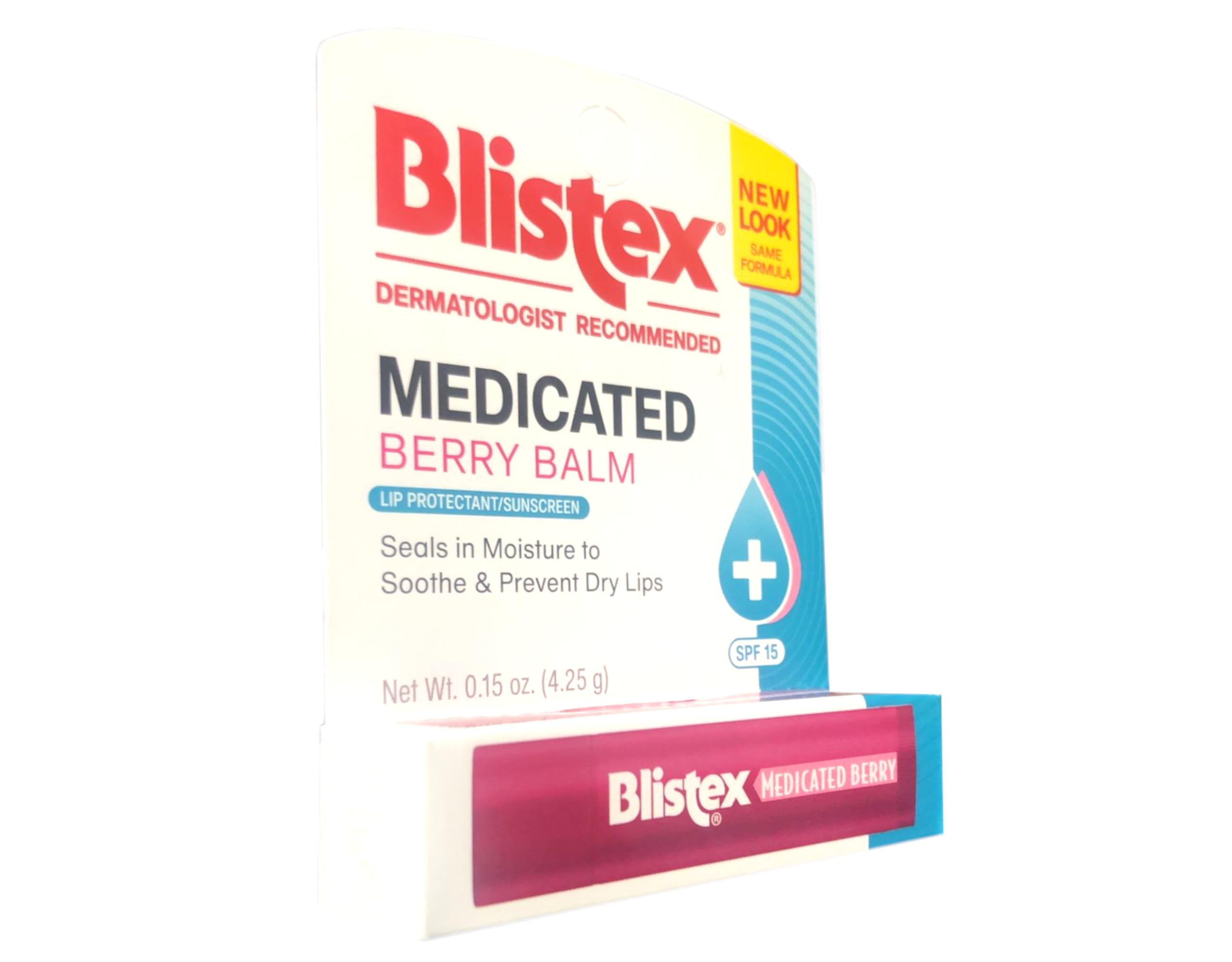 Blistex Medicated Lip Balm SPF 15 Berry closeup highlights SPF protection and flavor