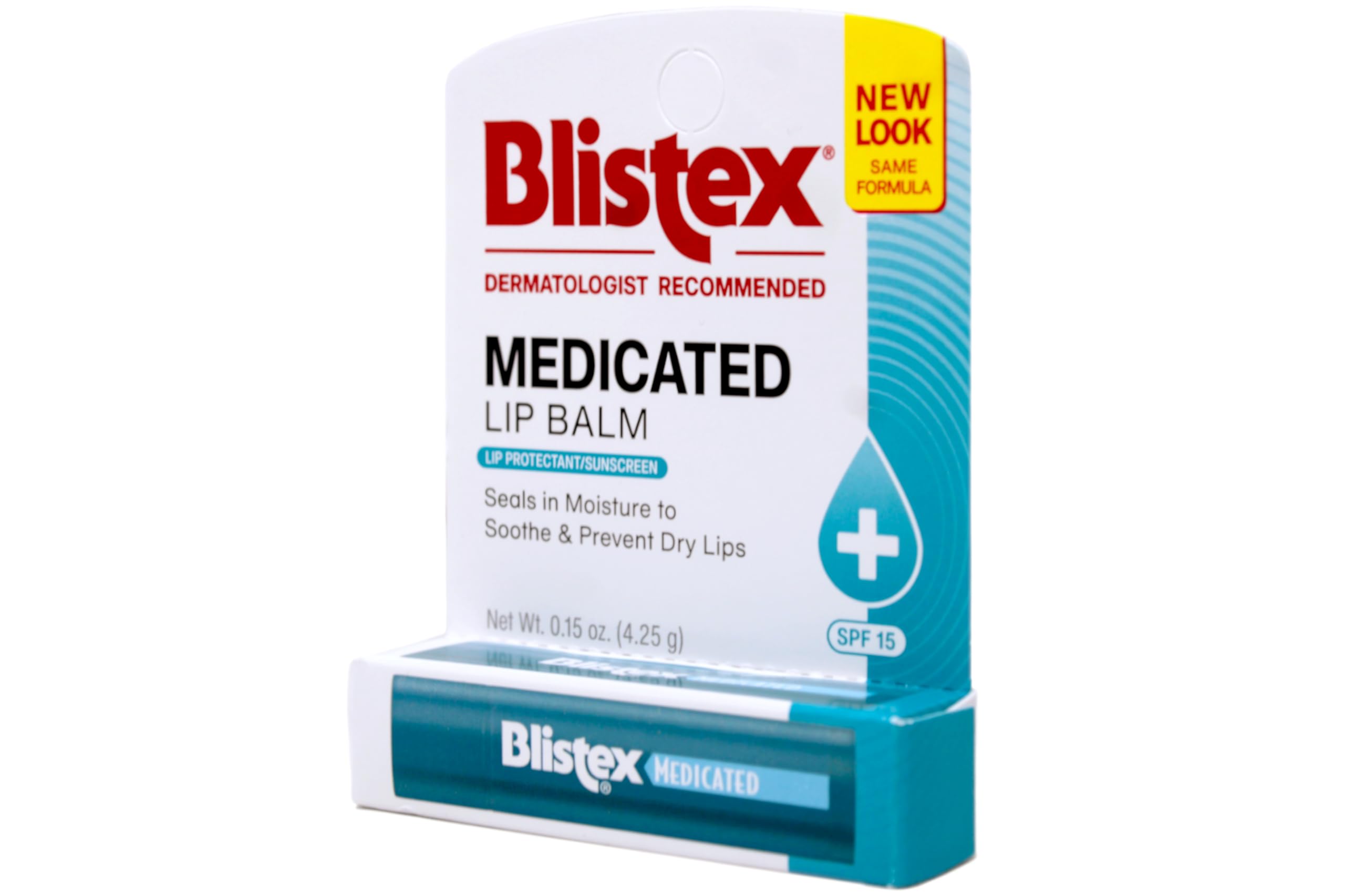 Blistex Medicated Lip Balm moisture-seal image emphasizes hydration to prevent dryness.