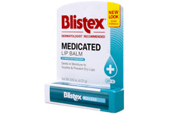 Blistex Medicated Lip Balm moisture-seal image emphasizes hydration to prevent dryness.