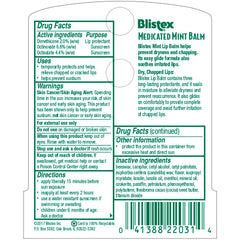 Blistex Medicated Mint Lip Balm SPF 15 label emphasizes sun protection.