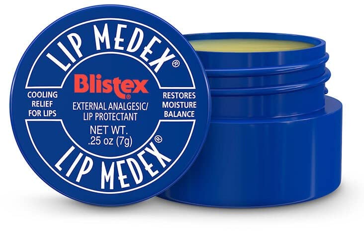 Blistex Lip Medex 0.25 oz pack shot highlighting petrolatum barrier for daily protection.