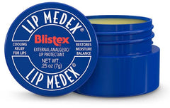 Blistex Lip Medex 0.25 oz pack shot highlighting petrolatum barrier for daily protection.