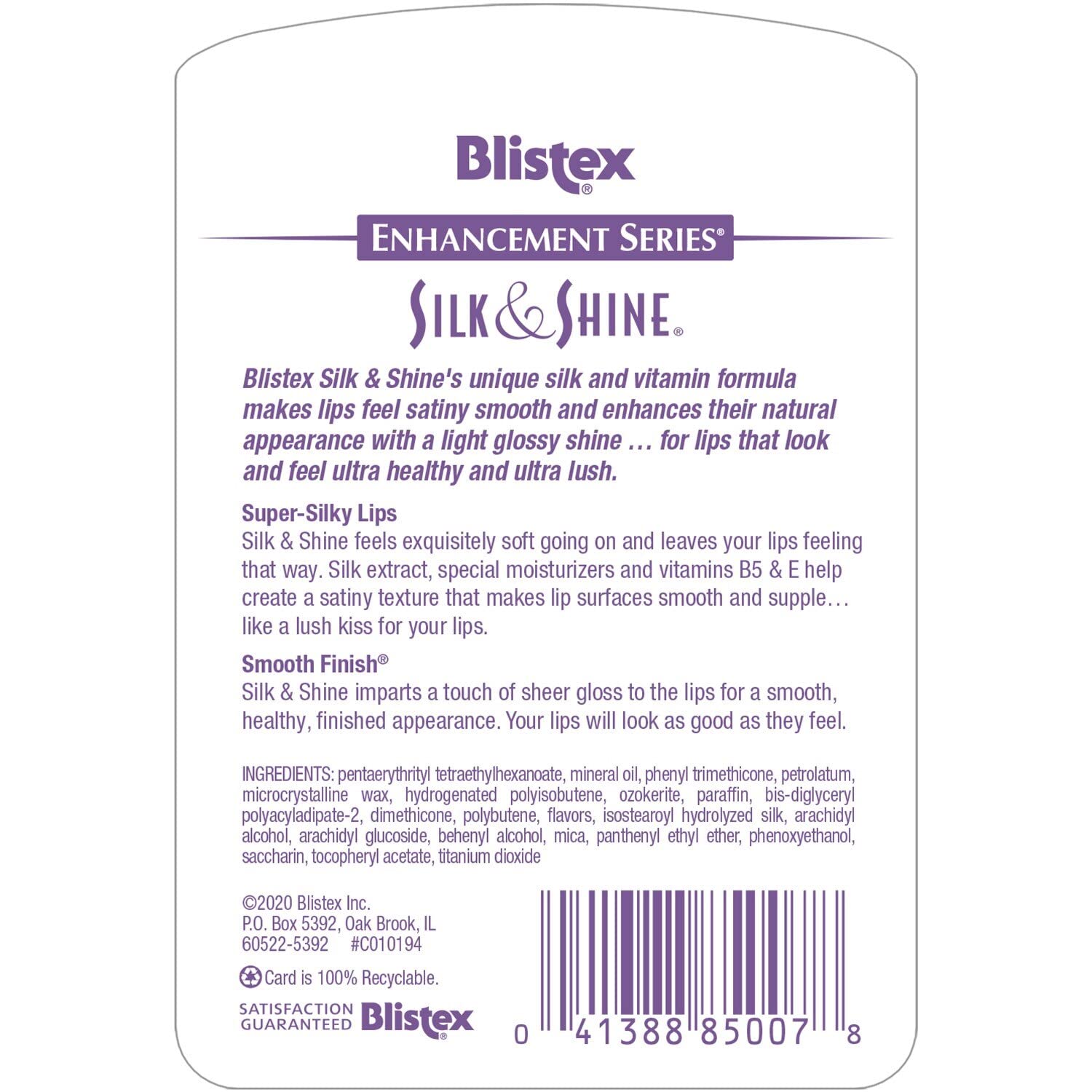 Blistex Silk & Shine pack-of-4 packaging highlights convenient on-the-go moisture