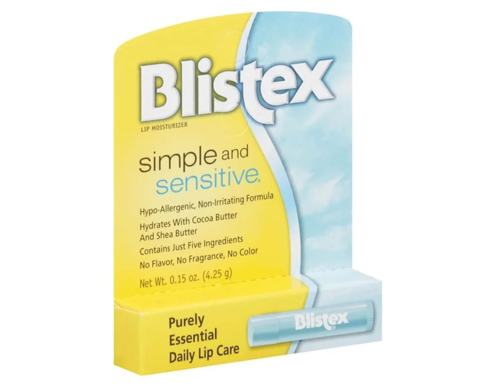 Blistex packaging image showing color-free formula for sensitive lips.