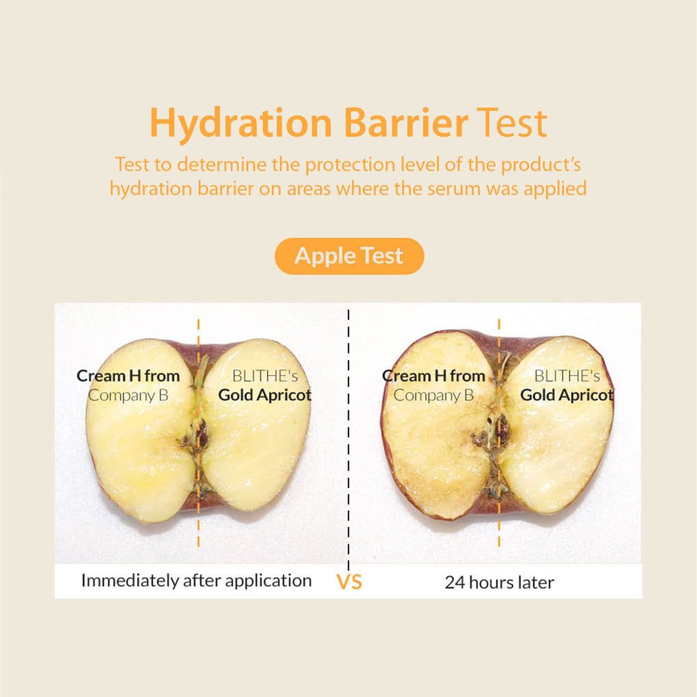 BLITHE pressed serum gold apricot cruelty-free label indicating safe formulation.