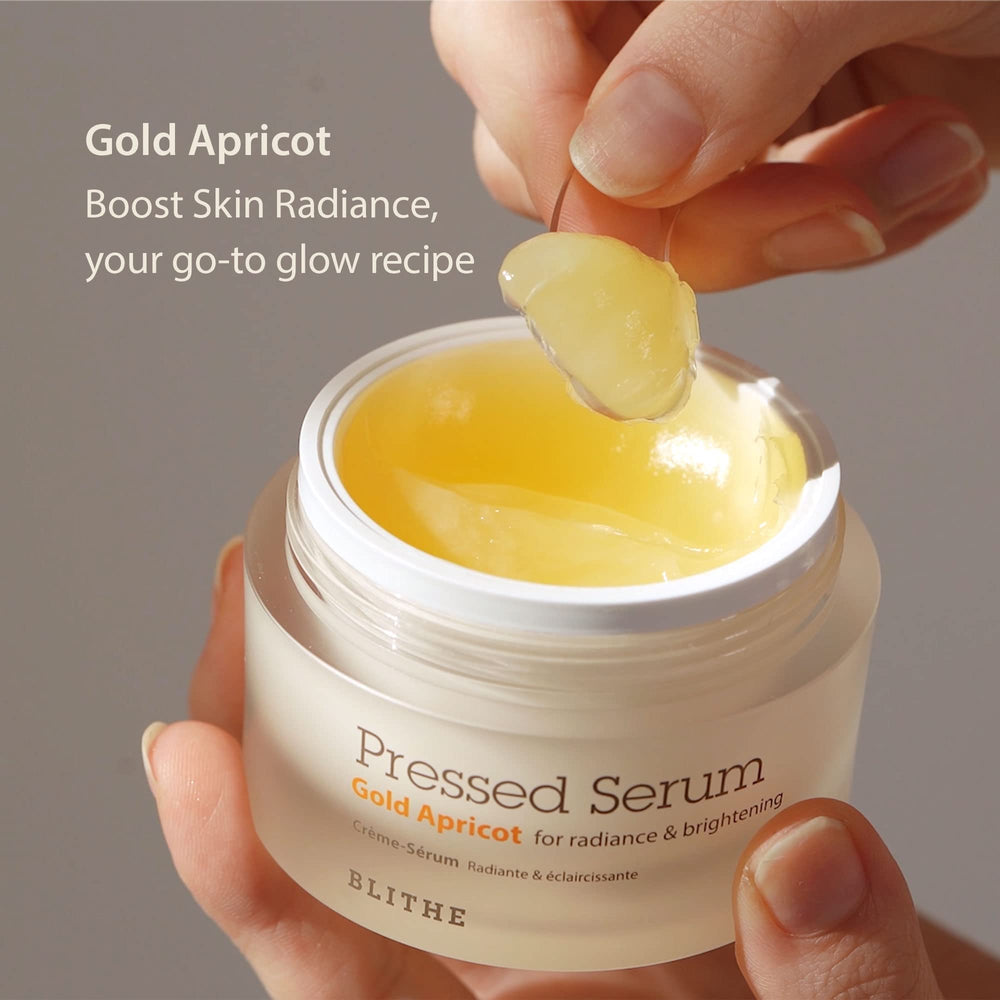 BLITHE pressed serum gold apricot niacinamide ingredient beside benefits for dullness.