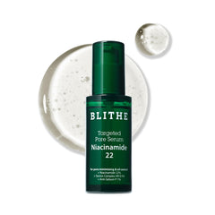 BLITHE Targeted Pore Serum bottle shows Niacinamide for refined pores.